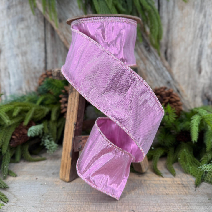 2.5" Pale Pink Wired Metallic Dupioni Ribbon, 10 Yard Roll