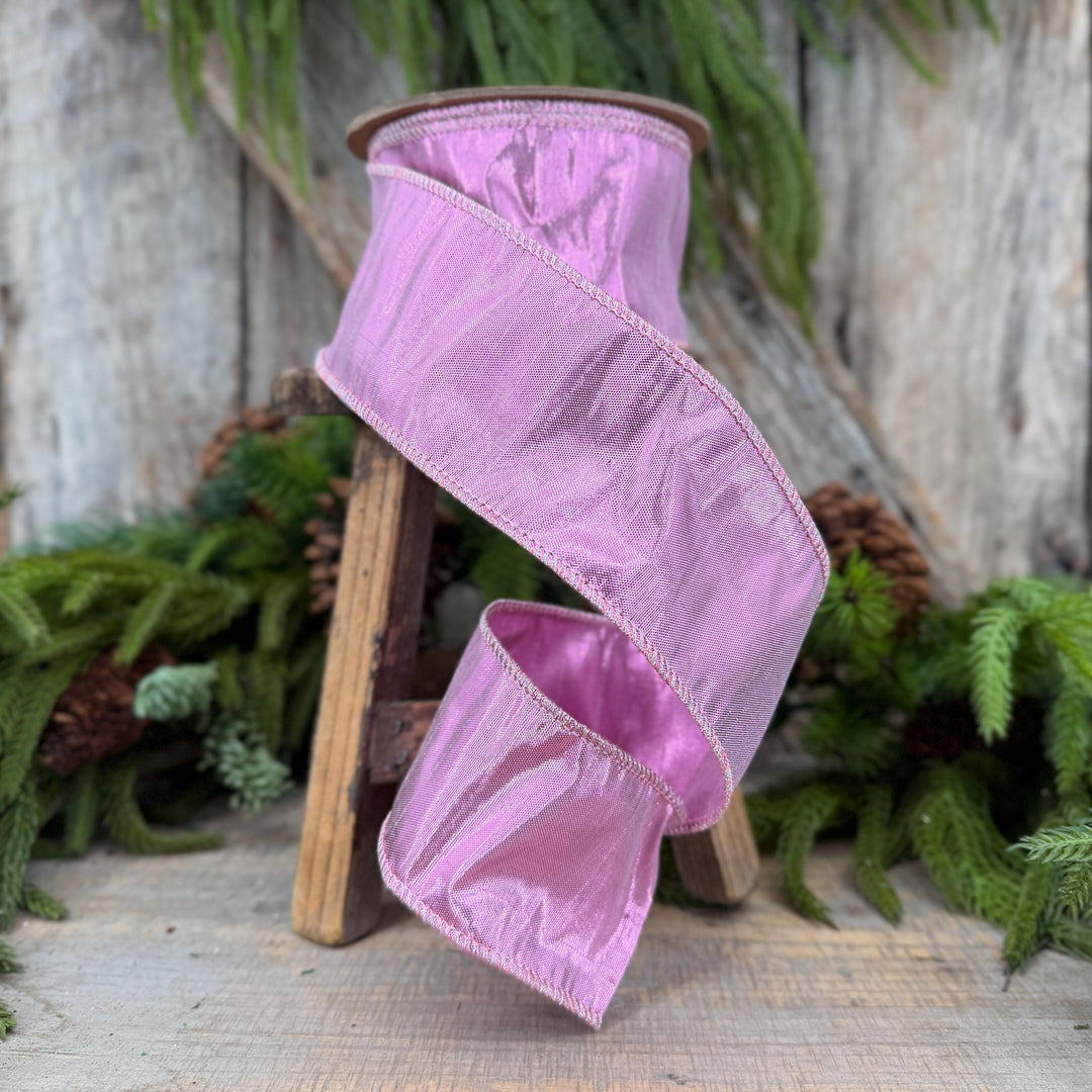 2.5" Pale Pink Wired Metallic Dupioni Ribbon, 10 Yard Roll