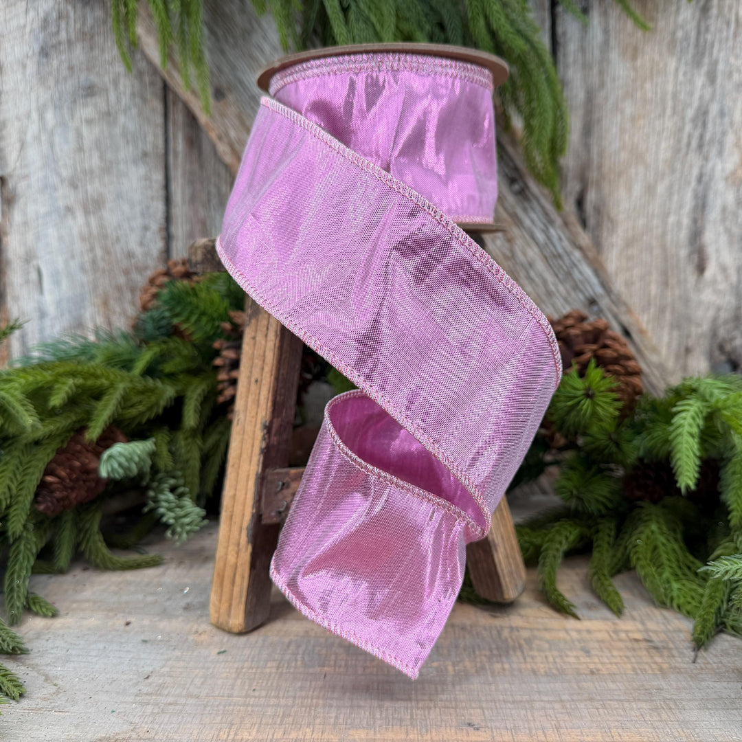 2.5" Pale Pink Wired Metallic Dupioni Ribbon, 10 Yard Roll