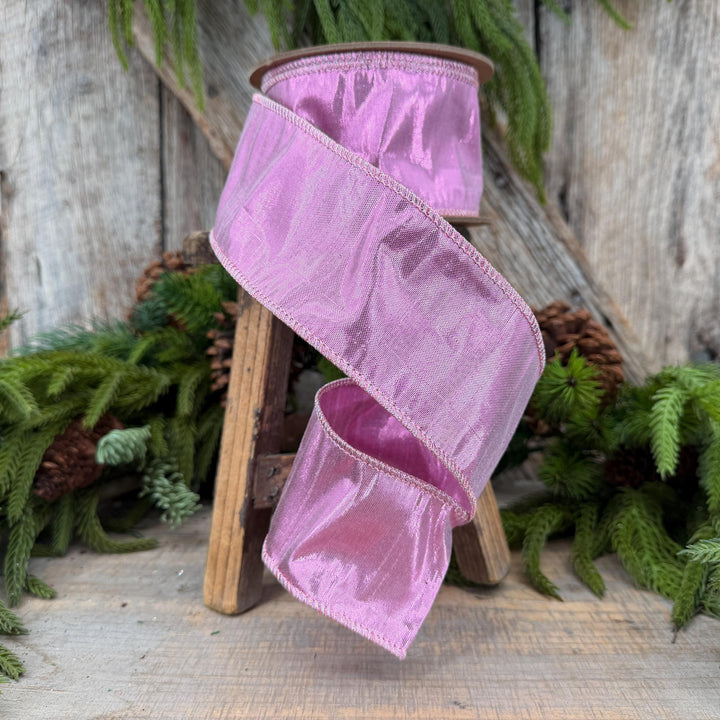 2.5" Pale Pink Wired Metallic Dupioni Ribbon, 10 Yard Roll