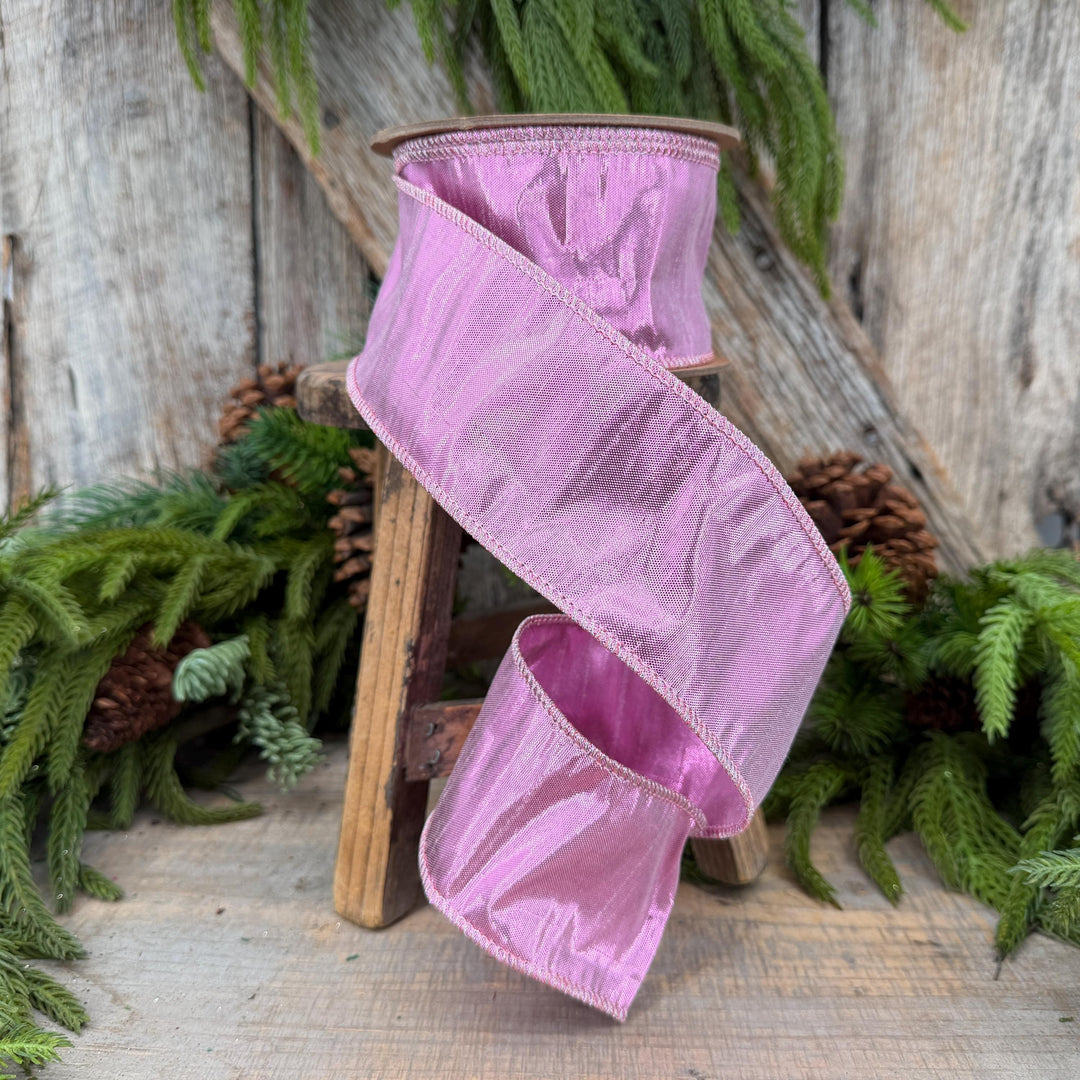 2.5" Pale Pink Wired Metallic Dupioni Ribbon, 10 Yard Roll