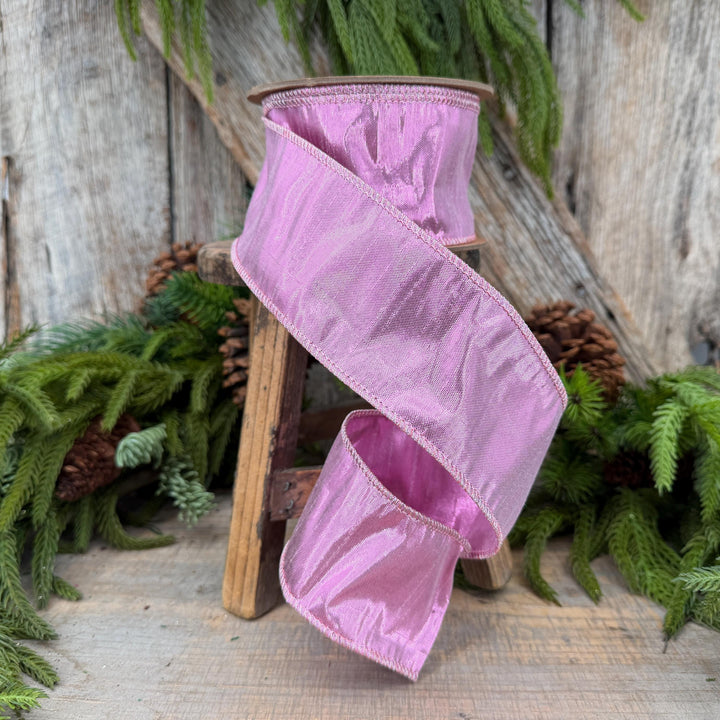 2.5" Pale Pink Wired Metallic Dupioni Ribbon, 10 Yard Roll