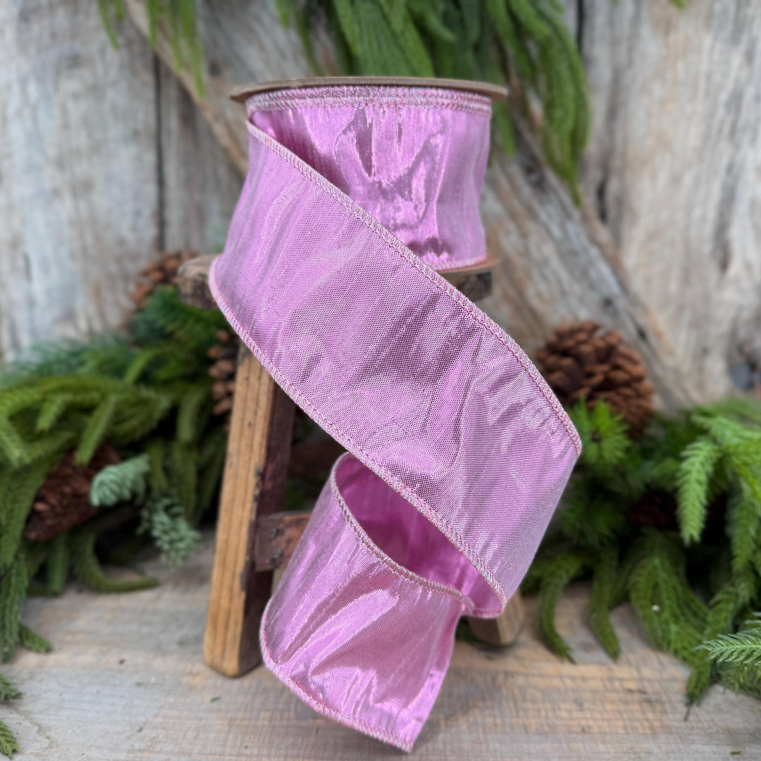 2.5" Pale Pink Wired Metallic Dupioni Ribbon, 10 Yard Roll