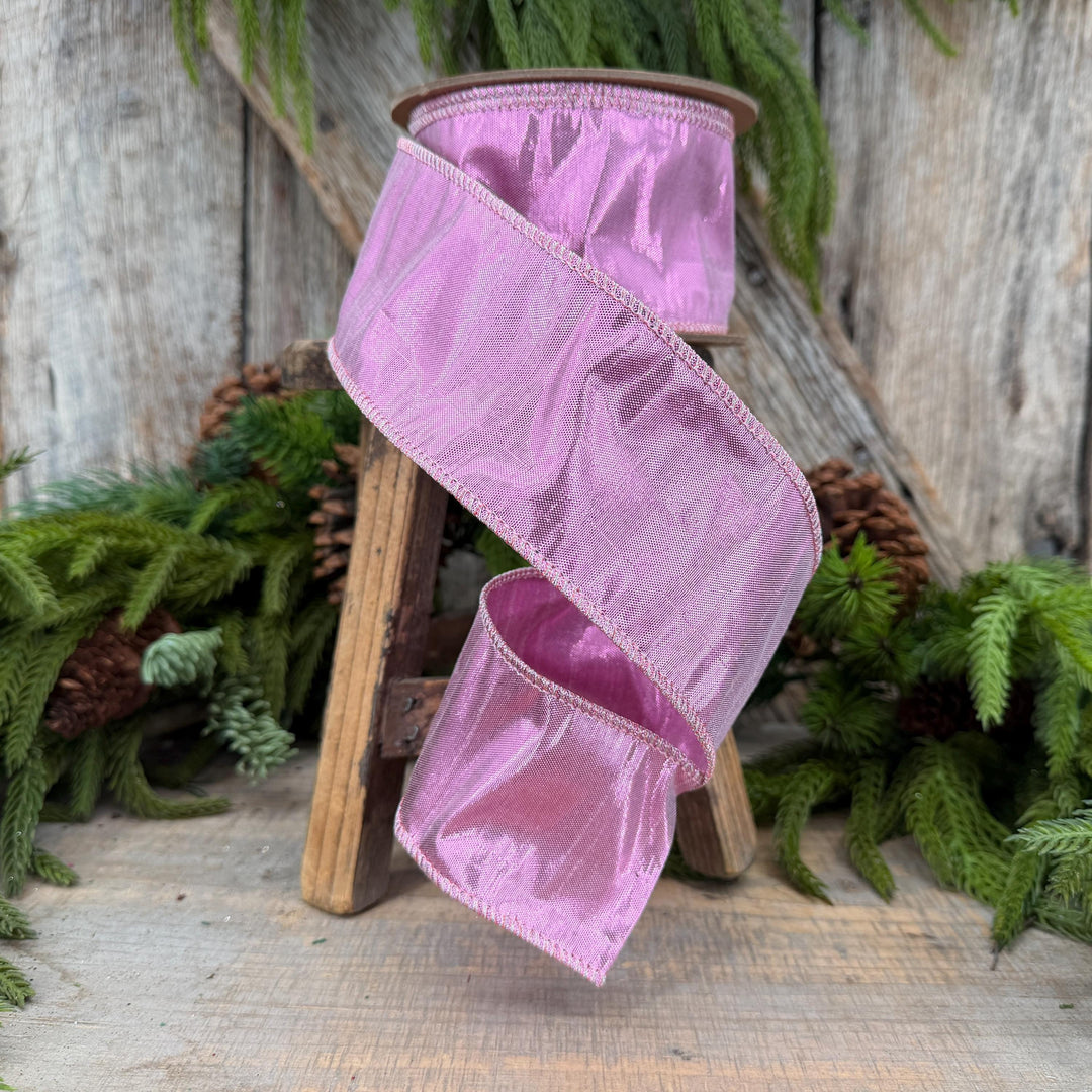 2.5" Pale Pink Wired Metallic Dupioni Ribbon, 10 Yard Roll