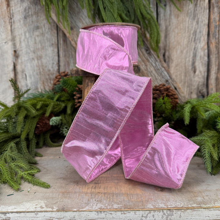 2.5" Pale Pink Wired Metallic Dupioni Ribbon, 10 Yard Roll