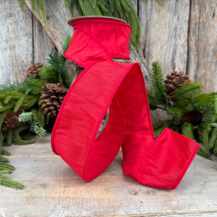 2.5" Red Wired Dupioni Ribbon, 10 Yard Roll
