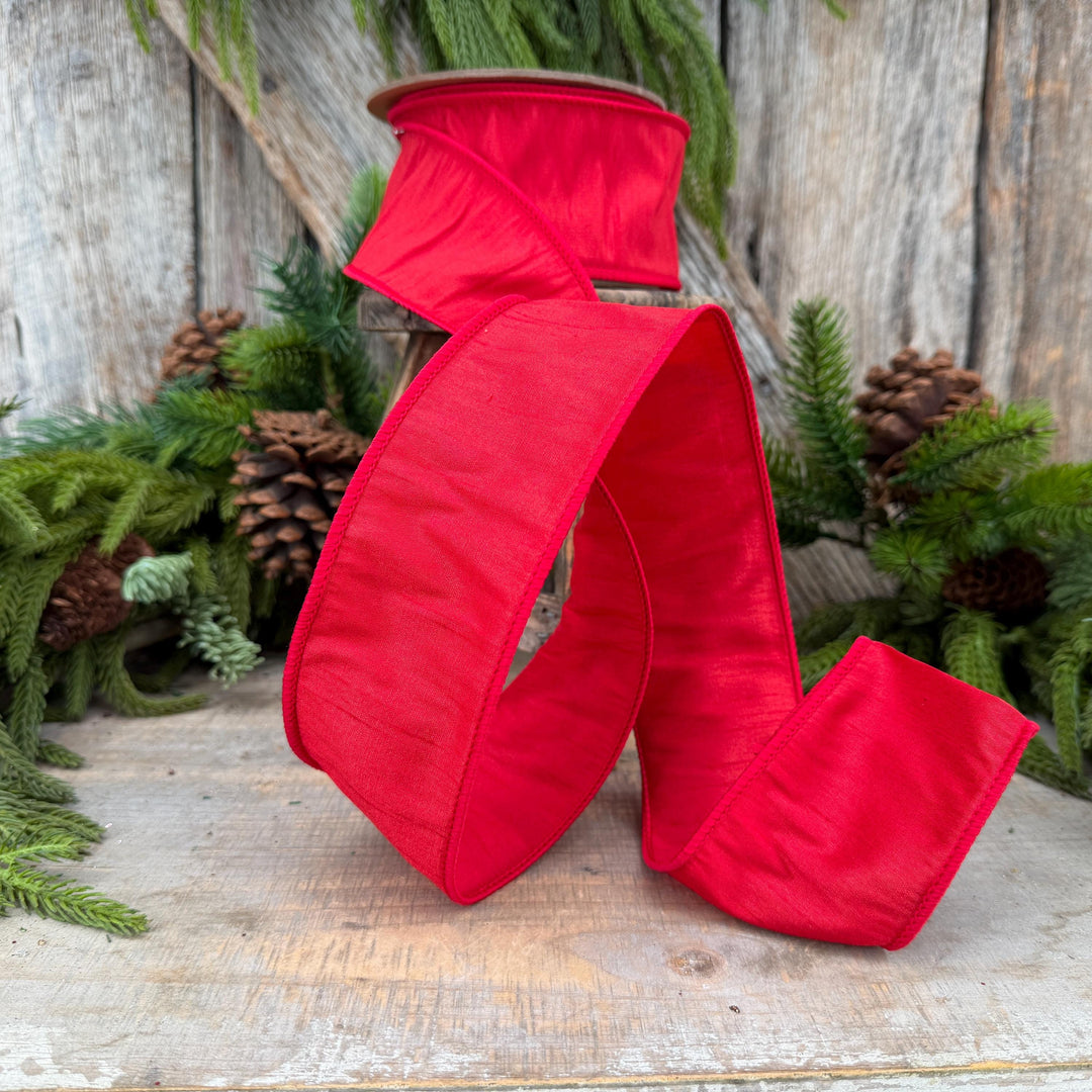 2.5" Red Wired Dupioni Ribbon, 10 Yard Roll