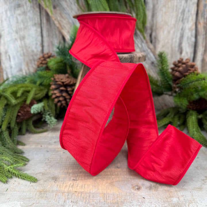 2.5" Red Wired Dupioni Ribbon, 10 Yard Roll