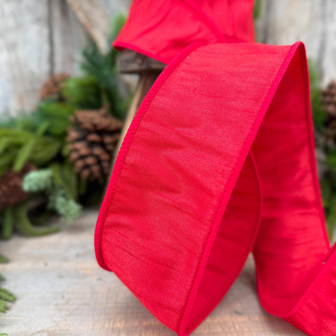 2.5" Red Wired Dupioni Ribbon, 10 Yard Roll