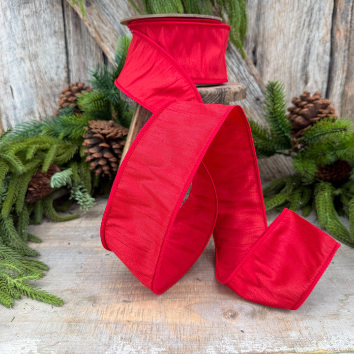 2.5" Red Wired Dupioni Ribbon, 10 Yard Roll