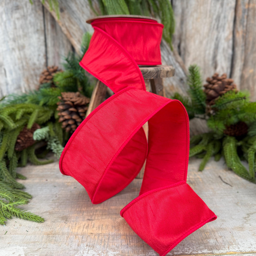 2.5" Red Wired Dupioni Ribbon, 10 Yard Roll