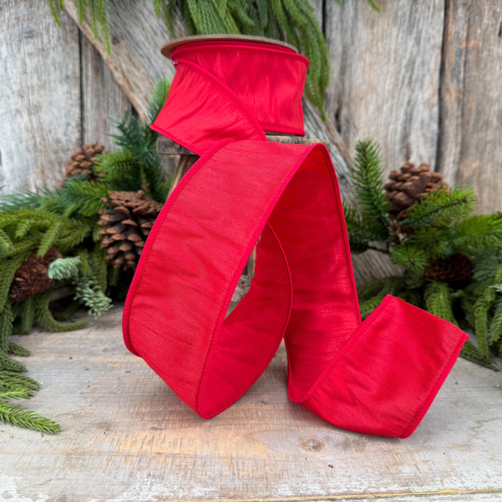 2.5" Red Wired Dupioni Ribbon, 10 Yard Roll