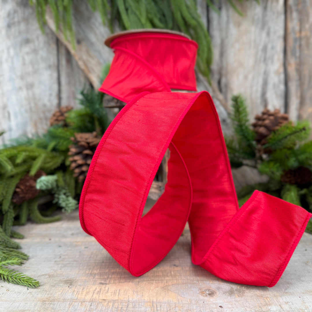 2.5" Red Wired Dupioni Ribbon, 10 Yard Roll