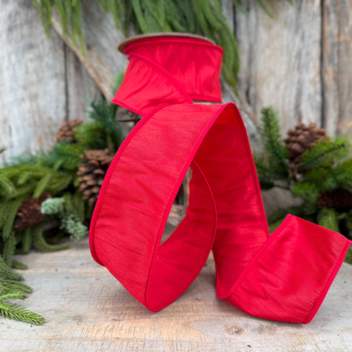 2.5" Red Wired Dupioni Ribbon, 10 Yard Roll
