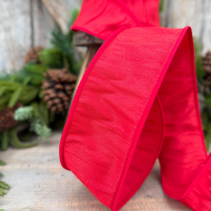 2.5" Red Wired Dupioni Ribbon, 10 Yard Roll
