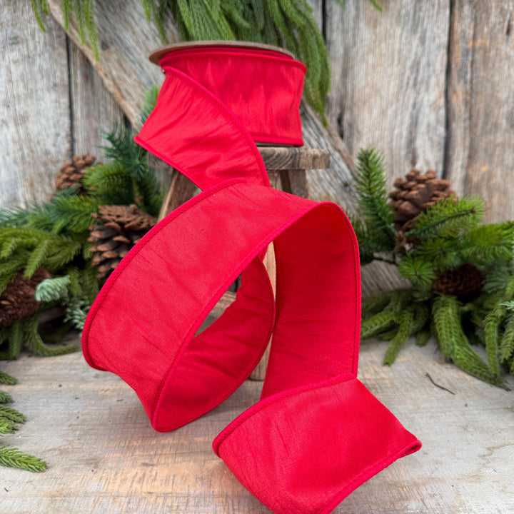 2.5" Red Wired Dupioni Ribbon, 10 Yard Roll