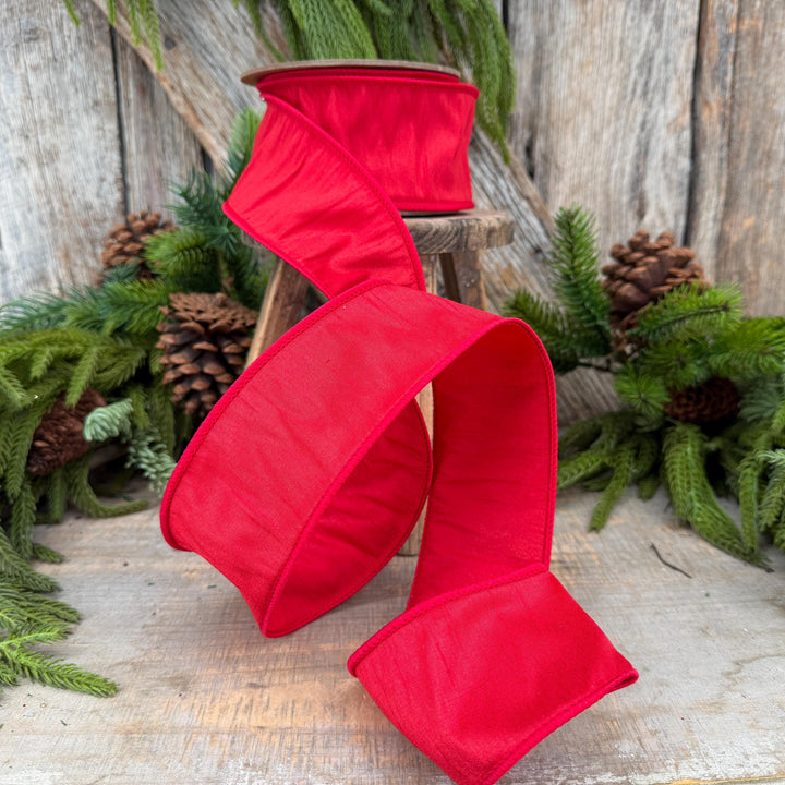 2.5" Red Wired Dupioni Ribbon, 10 Yard Roll