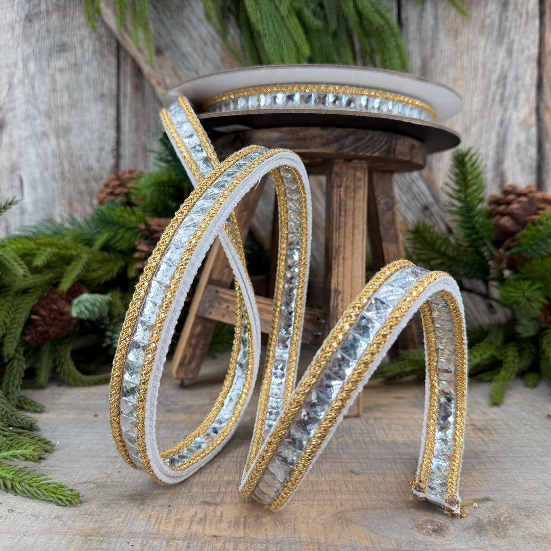 3/4" White Gemstone Ribbon, Farrisilk Ribbon