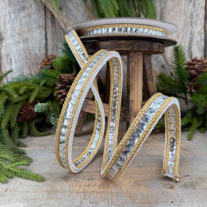 3/4" White Gemstone Ribbon, Farrisilk Ribbon