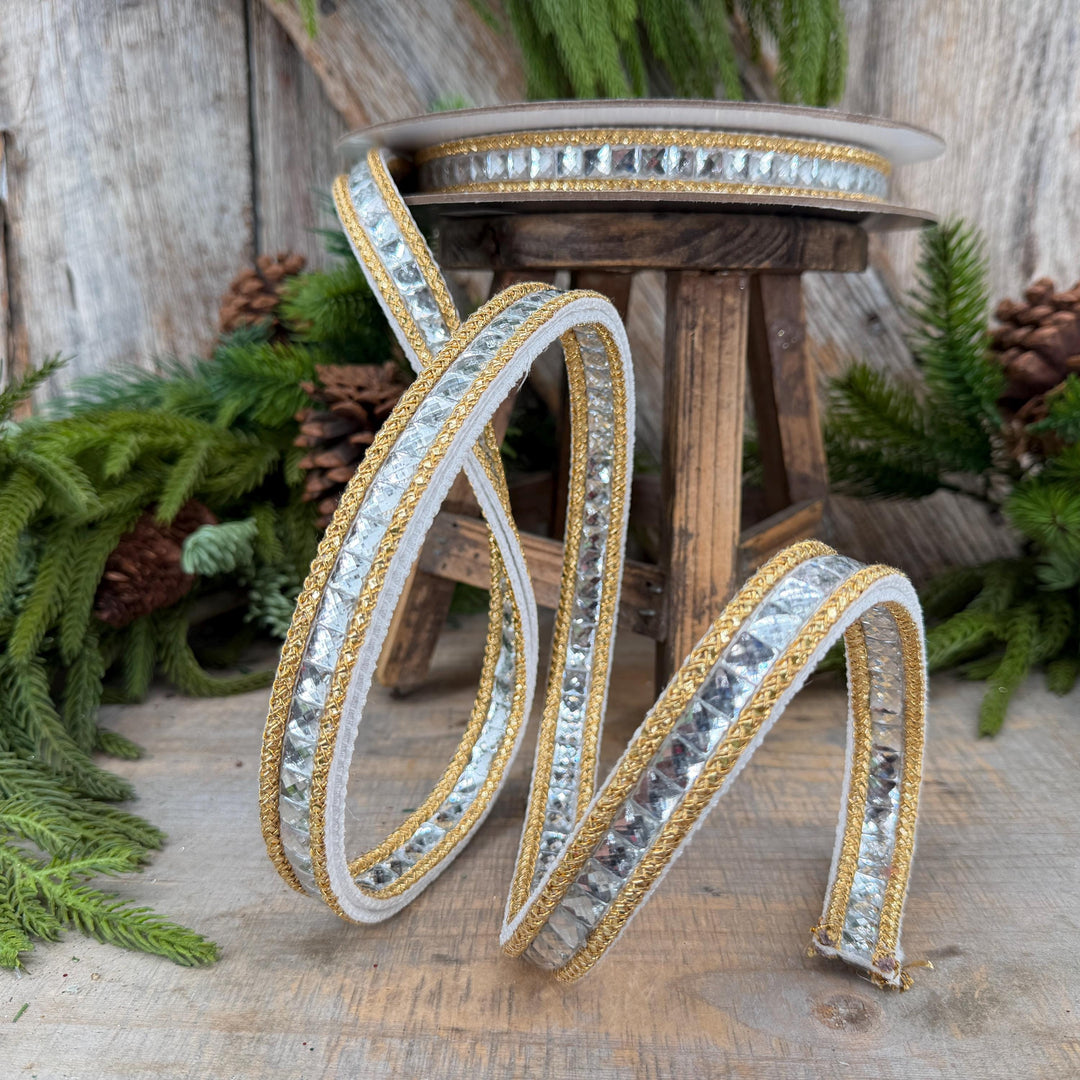 3/4" White Gemstone Ribbon, Farrisilk Ribbon
