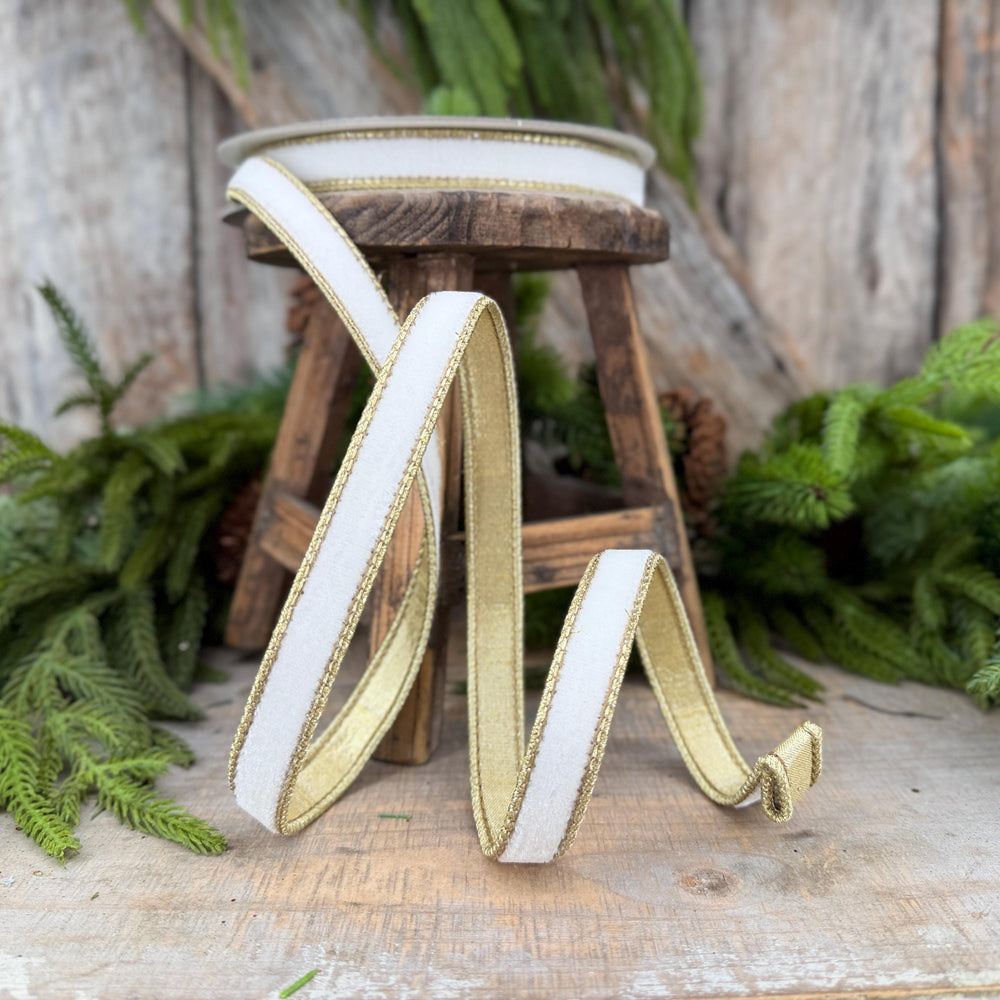 3/4" Ivory Flashy Velvet Ribbon, Farrisilk Ivory Velvet Ribbon