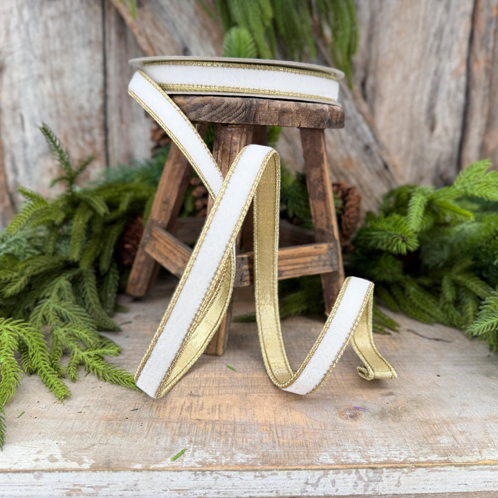 3/4" Ivory Flashy Velvet Ribbon, Farrisilk Ivory Velvet Ribbon