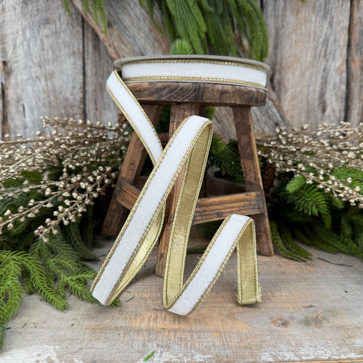 3/4" Ivory Flashy Velvet Ribbon, Farrisilk Ivory Velvet Ribbon