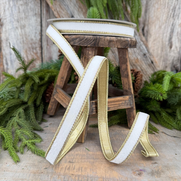 3/4" Ivory Flashy Velvet Ribbon, Farrisilk Ivory Velvet Ribbon