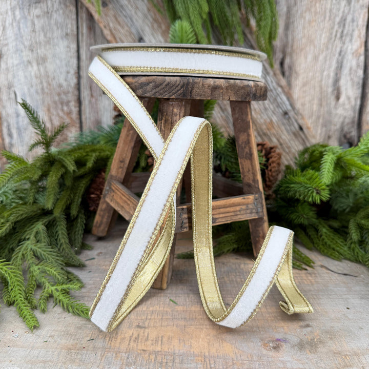 3/4" Ivory Flashy Velvet Ribbon, Farrisilk Ivory Velvet Ribbon