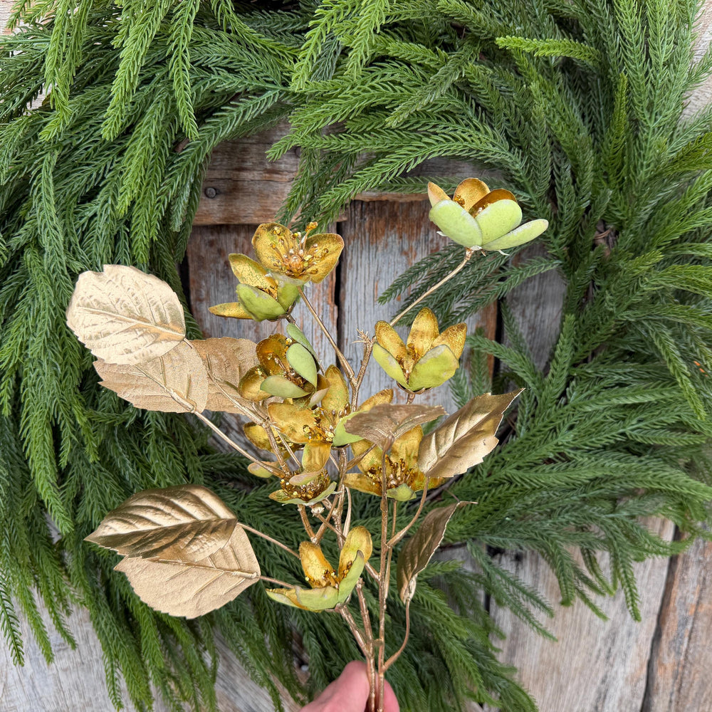 28" Gold Clematis Spray, Gold Christmas Floral