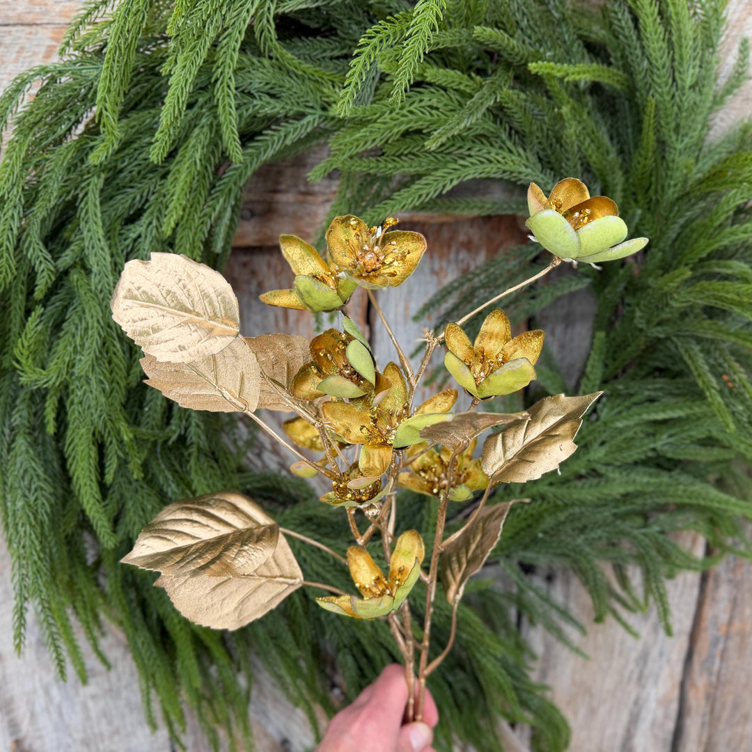28" Gold Clematis Spray, Gold Christmas Floral