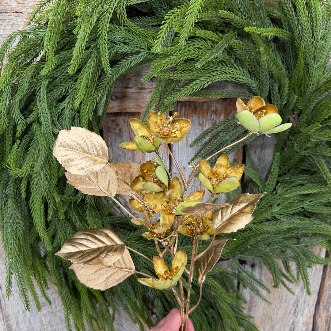 28" Gold Clematis Spray, Gold Christmas Floral