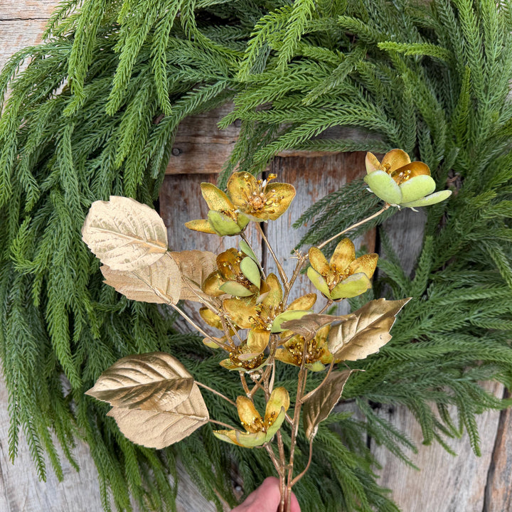 28" Gold Clematis Spray, Gold Christmas Floral
