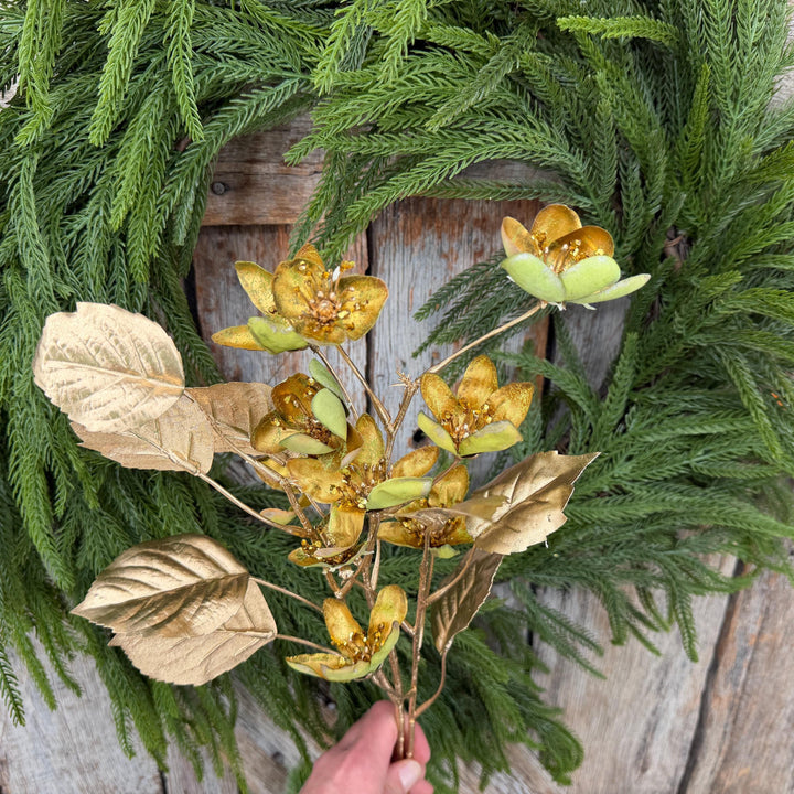28" Gold Clematis Spray, Gold Christmas Floral