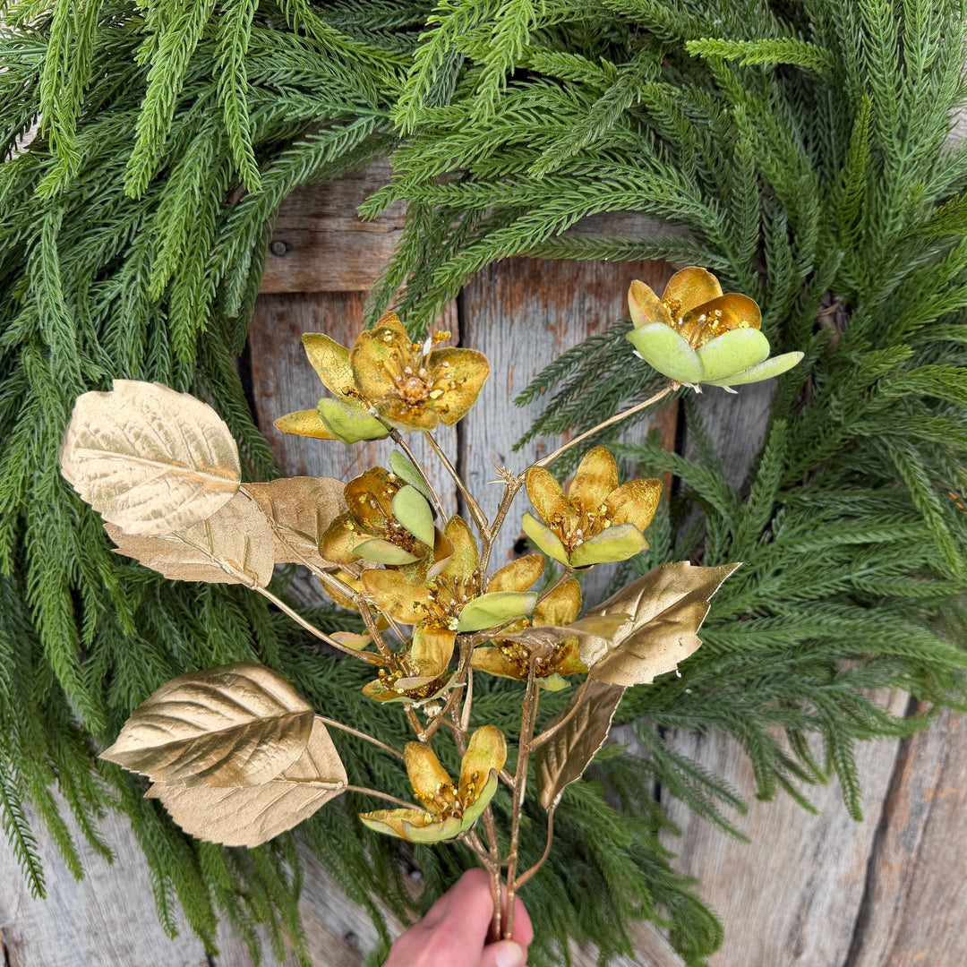 28" Gold Clematis Spray, Gold Christmas Floral