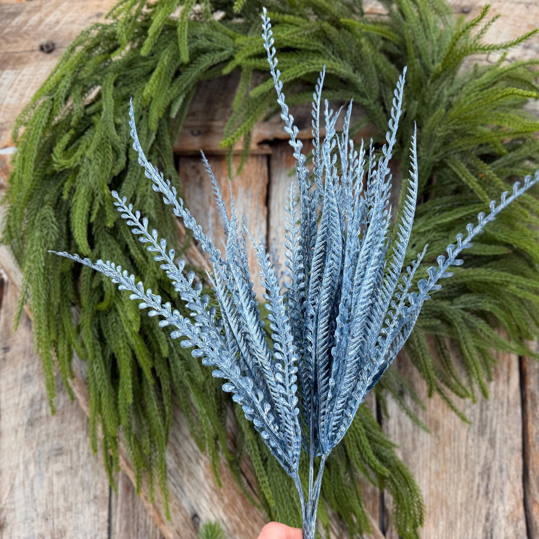 20" Dusty Blue Beaded Grass Bush, Blue Greenery