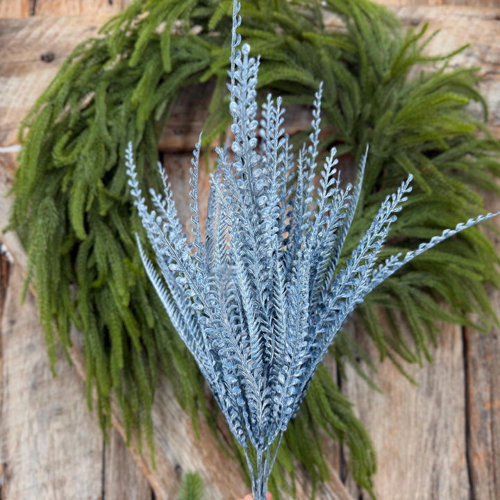 20" Dusty Blue Beaded Grass Bush, Blue Greenery