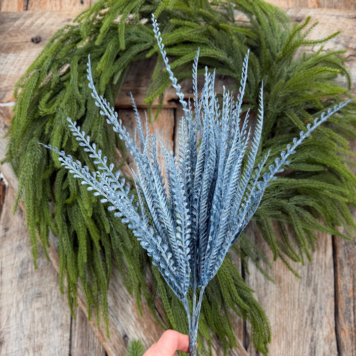 20" Dusty Blue Beaded Grass Bush, Blue Greenery