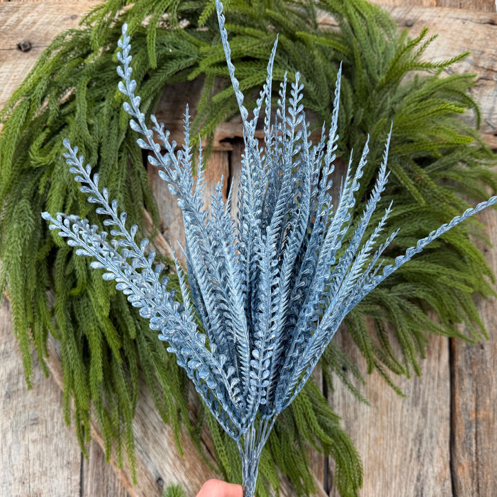 20" Dusty Blue Beaded Grass Bush, Blue Greenery