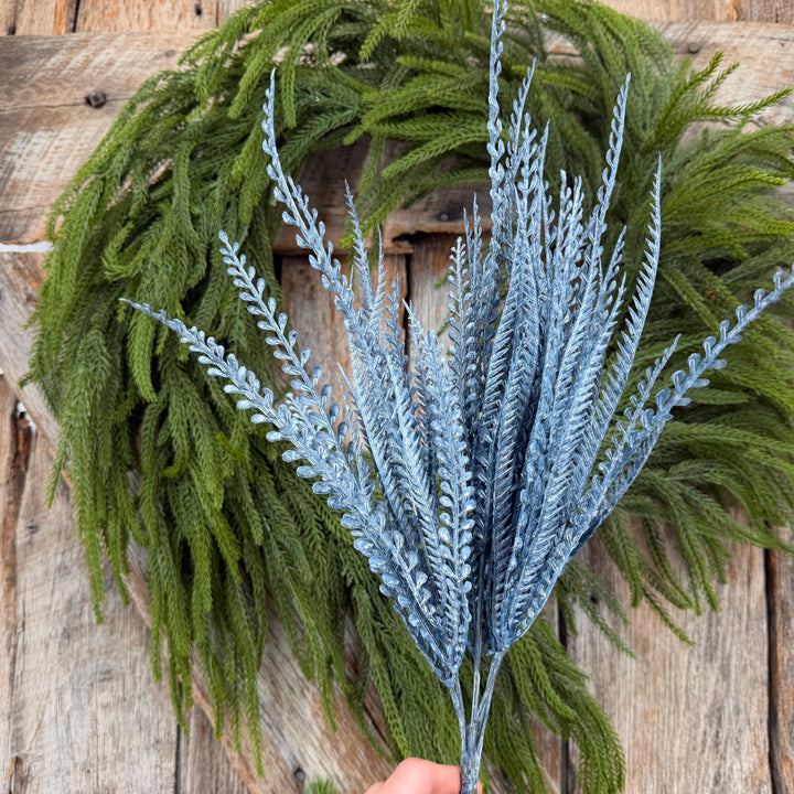20" Dusty Blue Beaded Grass Bush, Blue Greenery