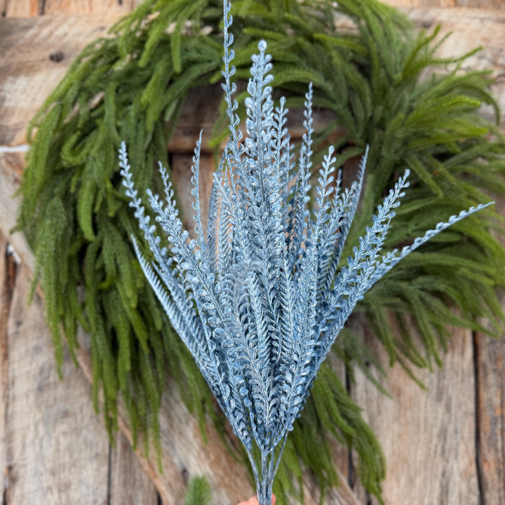 20" Dusty Blue Beaded Grass Bush, Blue Greenery