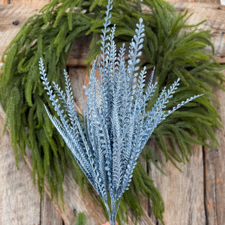 20" Dusty Blue Beaded Grass Bush, Blue Greenery