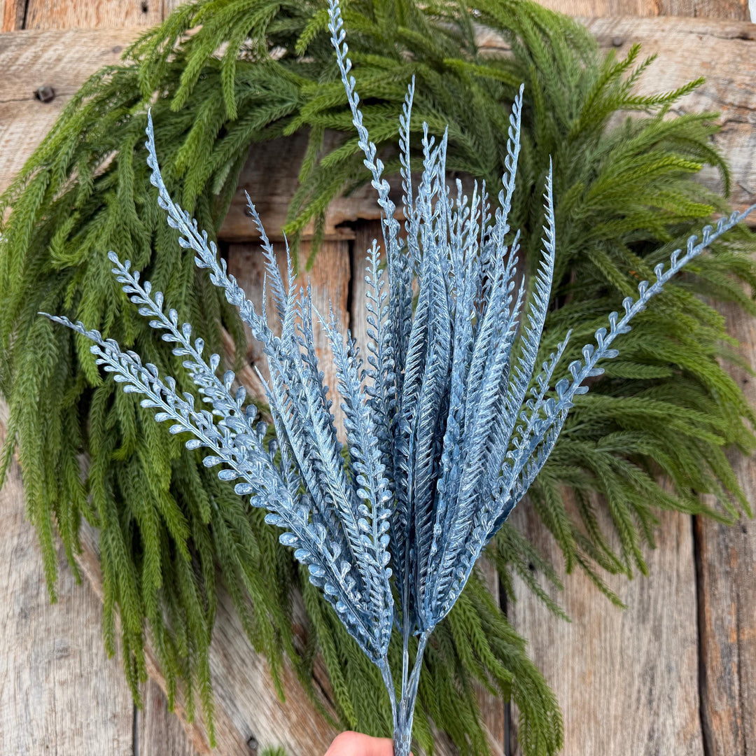 20" Dusty Blue Beaded Grass Bush, Blue Greenery