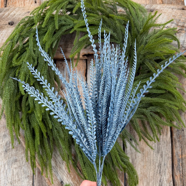 20" Dusty Blue Beaded Grass Bush, Blue Greenery