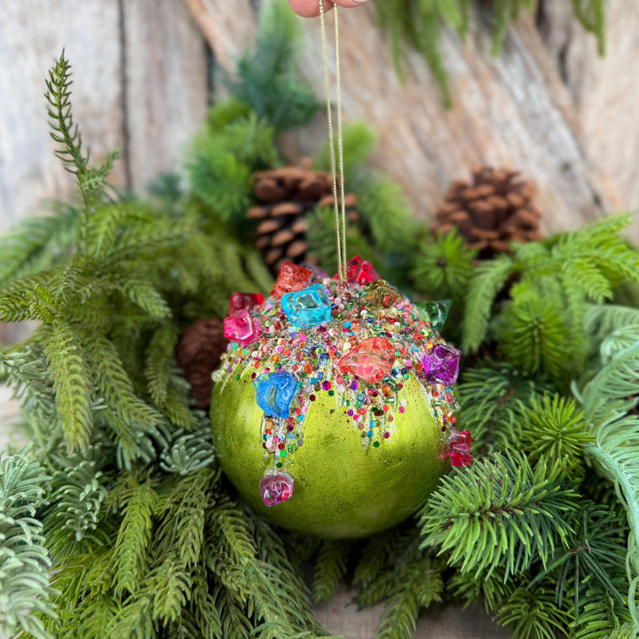 5" Lime Green KALEIDOSCOPE BALL Ornament, Farrisilk Christmas Ornament
