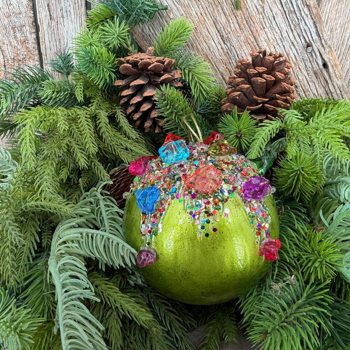 5" Lime Green KALEIDOSCOPE BALL Ornament, Farrisilk Christmas Ornament