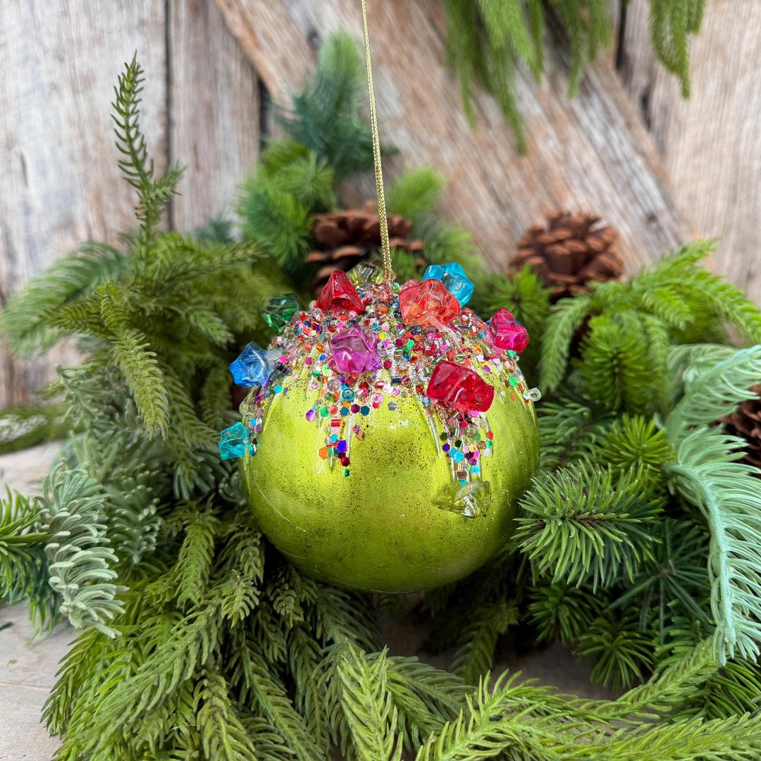 5" Lime Green KALEIDOSCOPE BALL Ornament, Farrisilk Christmas Ornament