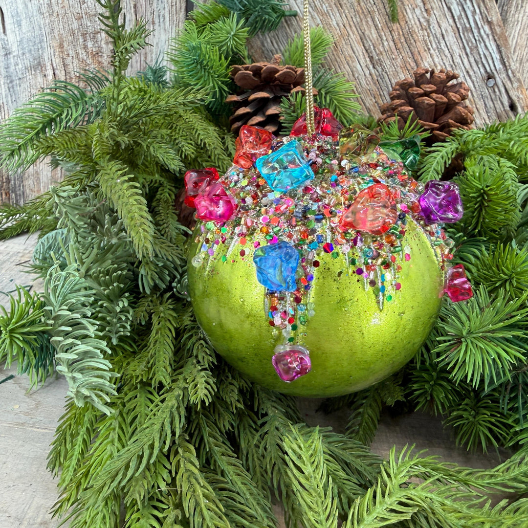 5" Lime Green KALEIDOSCOPE BALL Ornament, Farrisilk Christmas Ornament