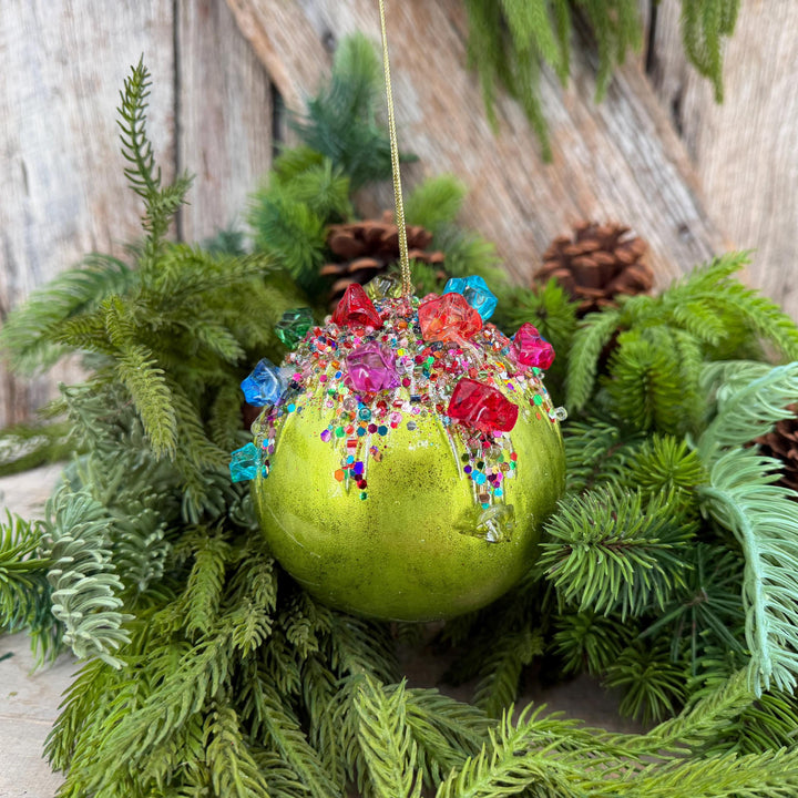 5" Lime Green KALEIDOSCOPE BALL Ornament, Farrisilk Christmas Ornament