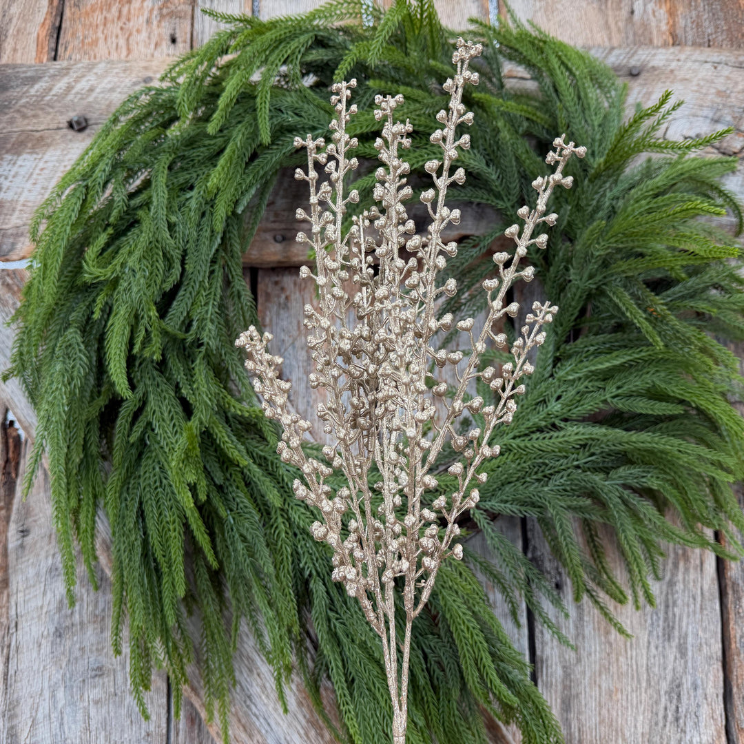 19" Champagne Gold Metallic Berry Pick | Christmas Floral Spray